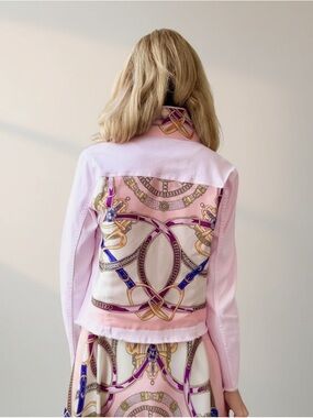 NWT Stacy Bradley Pink Denim Jacket Medium Purple Stirrup Equestrian Designer